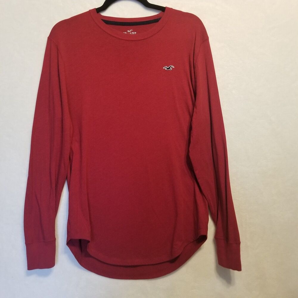 Hollister M Top Must-Have Collection  Long Sleeve T Shirt Red Preppy Basic